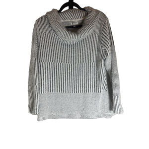 Once & Again NYC Gray White Fuzzy Stripe Cowl Neck Sweater M